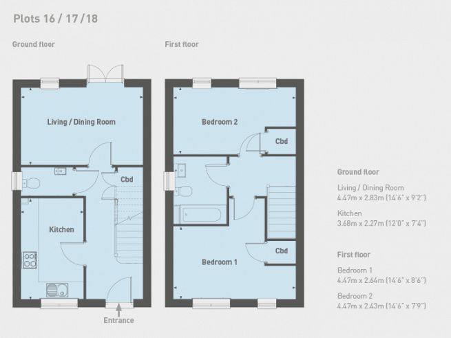 Floor plan 2 bedroom house, plots 16, 17 &18 - artist's  impression subject to change